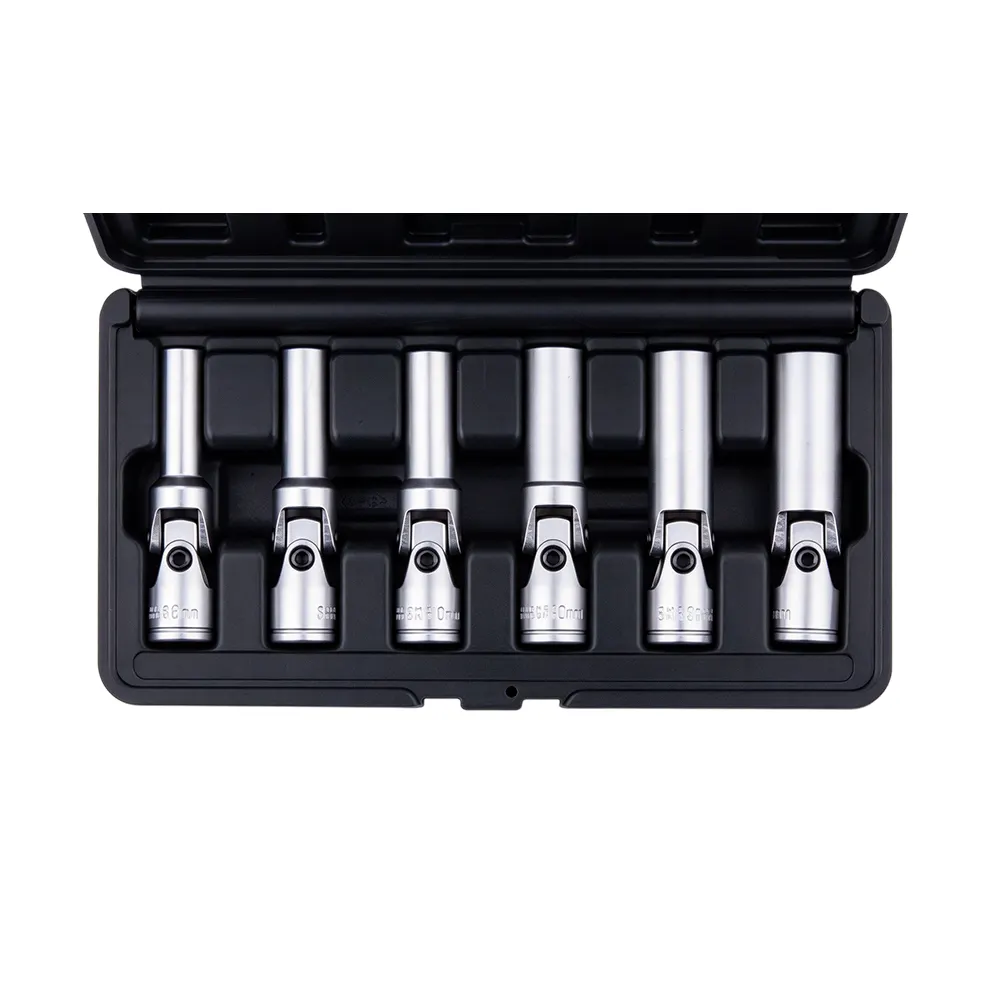 Conjunto de 6 chaves de soquete universais para velas de incandescência com encaixe de 3/8 de polegada, n.º 5 VT01794 Conjunto de 6 chaves de bujão flexíveis com articulações giratórias e corpos de chave alongados para aceder a bujões embutidos.