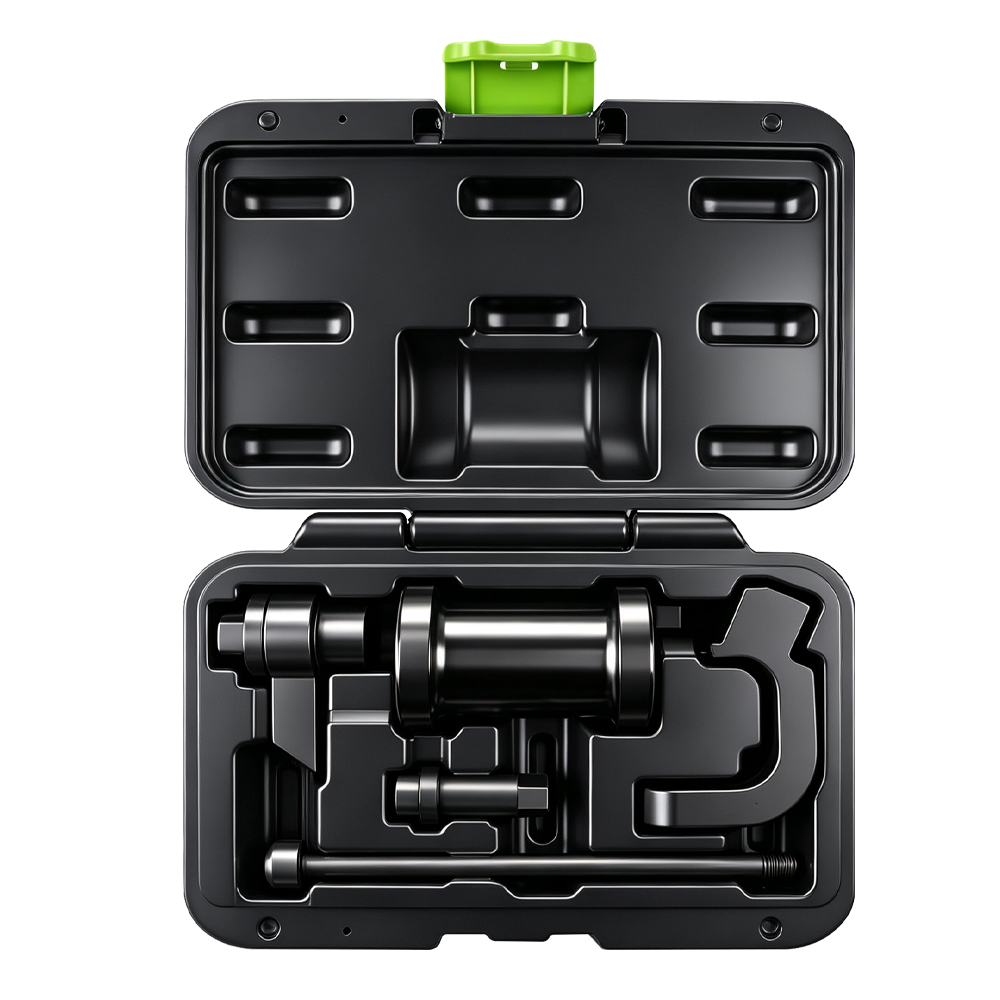 VT01868: Kit de extracción con martillo deslizante para inyectores diésel, con eje de extracción, contrapeso deslizante y adaptadores para desmontar inyectores diésel compatibles.