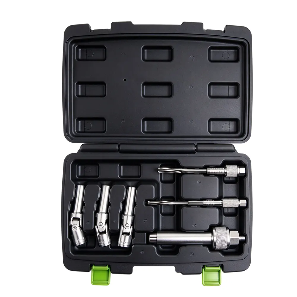 Conjunto de 6 peças de ferramentas para remoção e alargamento de velas de incandescência de motores a diesel com encaixe de 3/8 de polegada 4 VT01899 Kit de manutenção de velas de incandescência para motores a diesel, 6 peças, 3/8 de polegada, com chaves de soquete flexíveis, ferramenta de remoção e alargadores para a manutenção das velas de incandescência.
