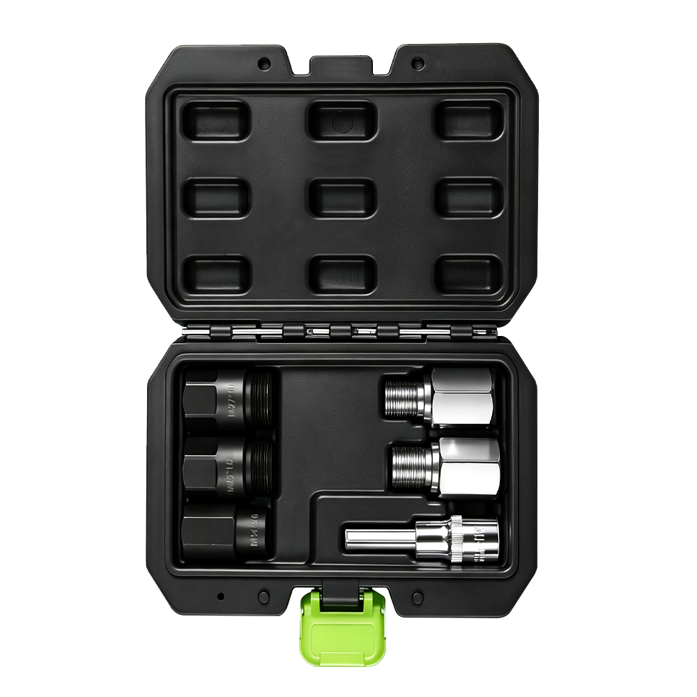 Kit de adaptadores para remoção de injetores diesel, 6 peças 6 Conjunto de adaptadores para remoção de injetores diesel VT13065, composto por 6 peças, com adaptadores roscados e componentes de chave de soquete para ferramentas compatíveis de extração de injetores diesel.