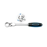 VT13072 Llave de anilla con trinquete y cabezal flexible, con extremo de caja giratorio y empuñadura ergonómica, para apretar y aflojar elementos de fijación en espacios reducidos.