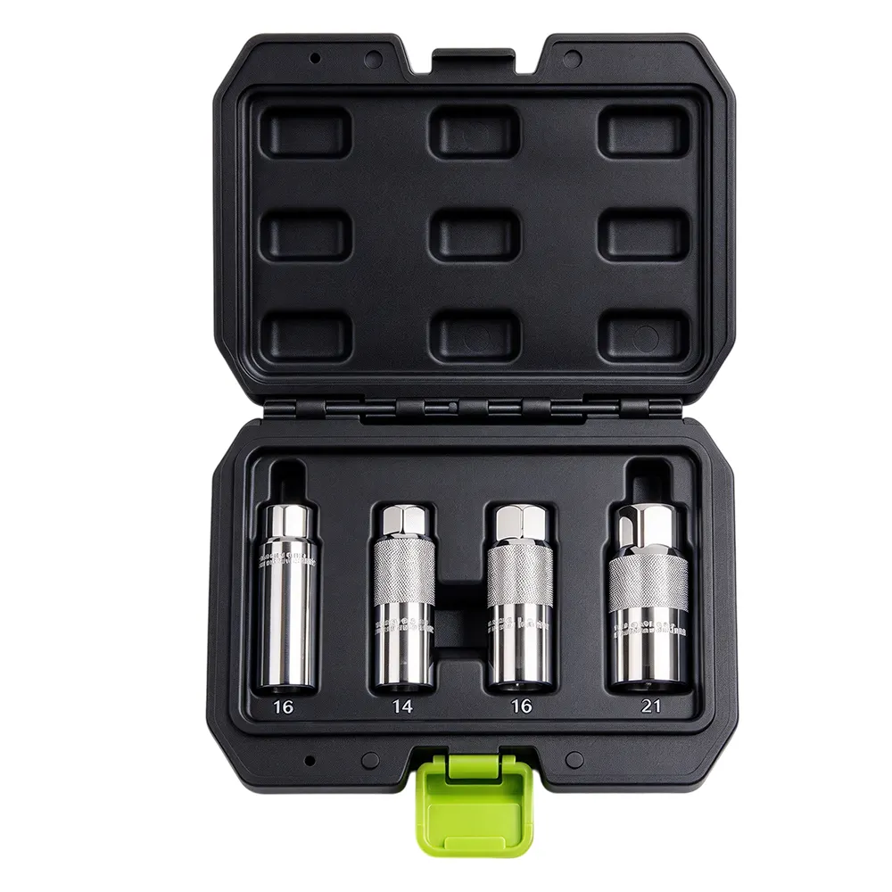 Conjunto de 4 chaves de soquete magnéticas para velas de ignição com encaixe de 3/8 de polegada 5 VT13771 Conjunto de 4 chaves magnéticas para velas de ignição com encaixe de 3/8 de polegada, para uma remoção e instalação seguras das velas de ignição.