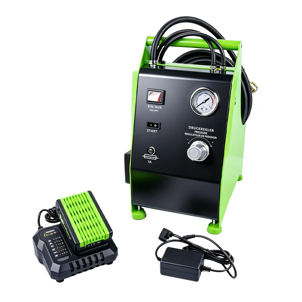 VT17465I 5L ABS brake fluid pressure bleeder with pressure regulator and analogue gauge for professional one-person brake fluid bleeding service.