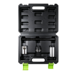 VT17581 Kit d'outils pour compresseur de pistons d'étriers de frein, comprenant une barre de compression filetée et des embouts de pression pour l'entretien des étriers de frein.