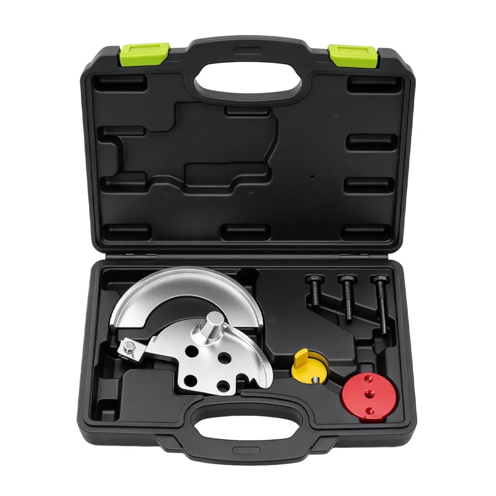 VT17656 : Kit d'outils auxiliaires pour le démontage et le montage des courroies de transmission extensibles, comprenant un support de poulie et des adaptateurs pour l'entretien des courroies de transmission extensibles.