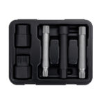 VT17914 5PC alternator decoupler pulley tool kit for removal and installation of alternator freewheel and overrunning pulleys.