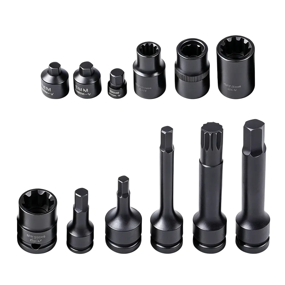 12PC German Brake Caliper Impact Bit And Socket Kit 2 VT18350 Automotive service socket and bit set with assorted specialty sockets and drive bits for vehicle maintenance and repair applications.