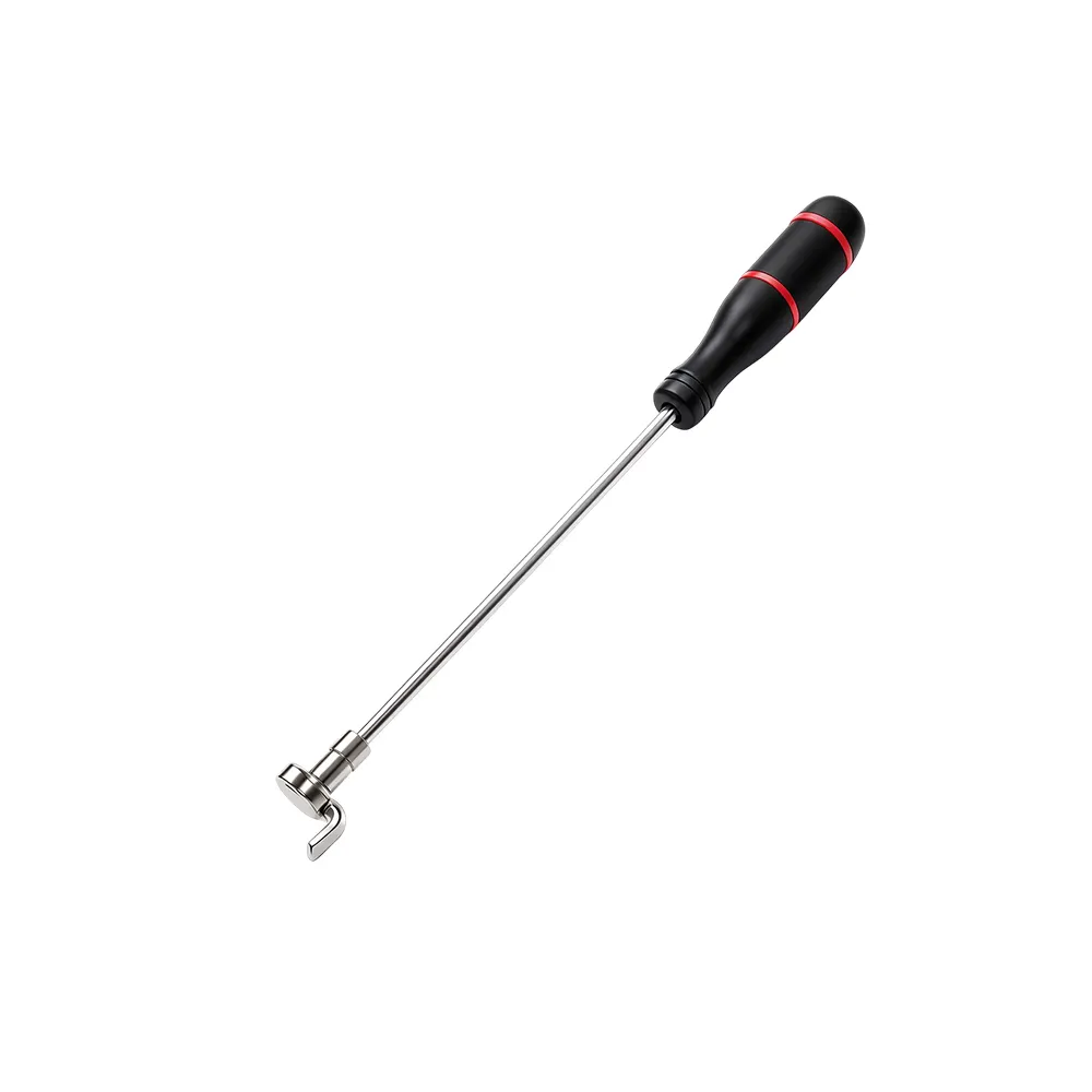 VT18566 Automotive brake spring hook tool with long shaft, ergonomic handle and hooked tip for manipulating brake springs during maintenance.
