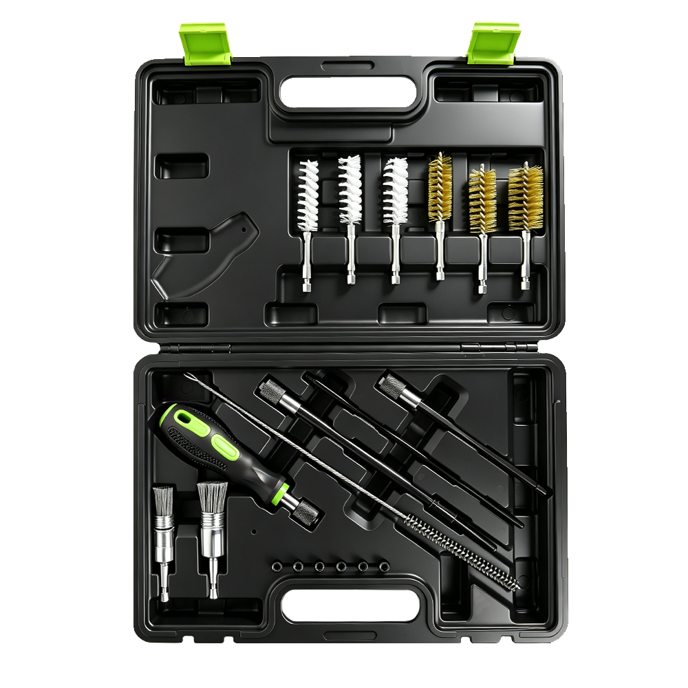 VTN1017 : kit de nettoyage pour sièges et tiges d'injecteurs diesel (14 pièces) comprenant des brosses en nylon et métalliques, des rallonges et des bouchons d'orifice pour le nettoyage des sièges d'injecteurs.