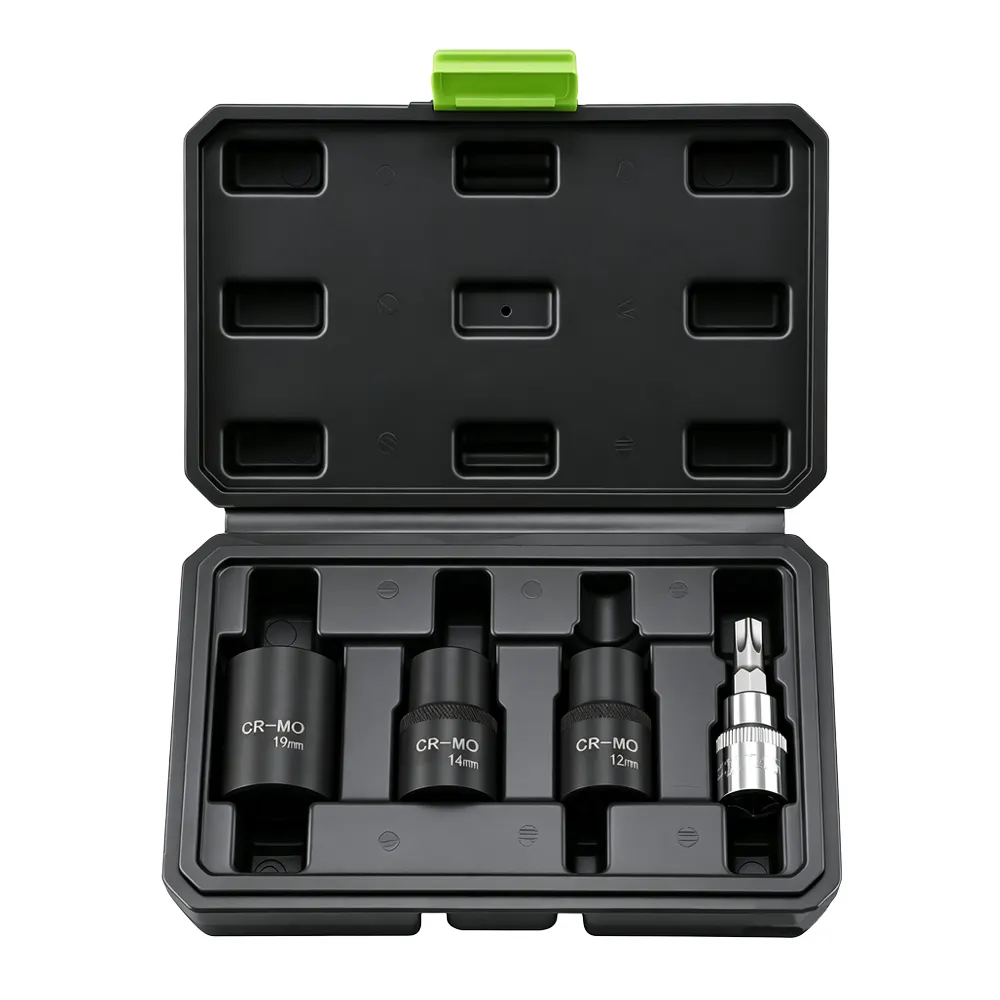 4PC Shock Absorber Pentagon Socket Set 4 VT01621B 4PC brake caliper socket and bit set with Cr-Mo service sockets for brake caliper removal and installation.